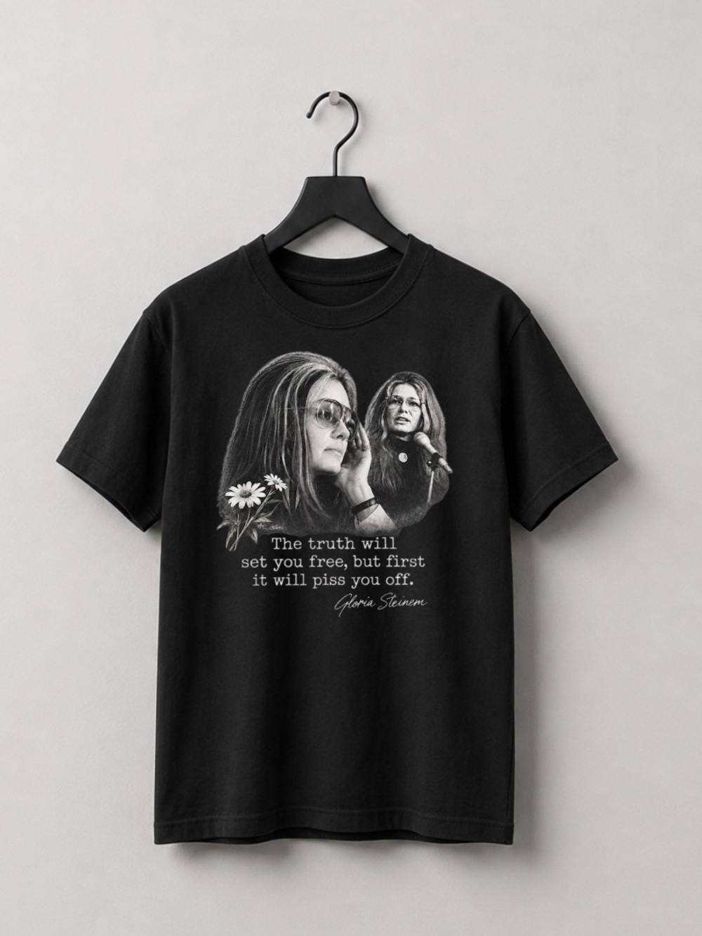 Black Women’s Graphic Tee with Portrait and Quote